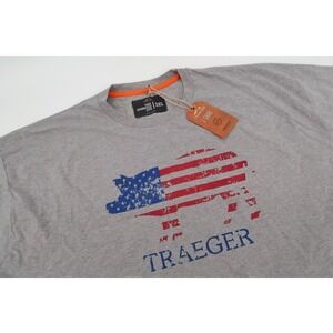 Traeger T-Shirt Mens 3XL Gray Patriotic American Flag Pig BBQ Graphic Tee NEW